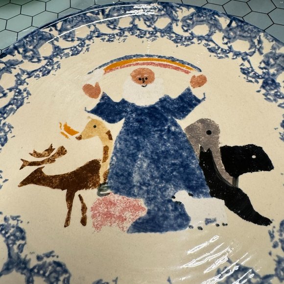 Buttermilk Acres Stoneware Blue Noahs Ark Pottery Plate 9 1/2" Signed Rare - Picture 7 of 9